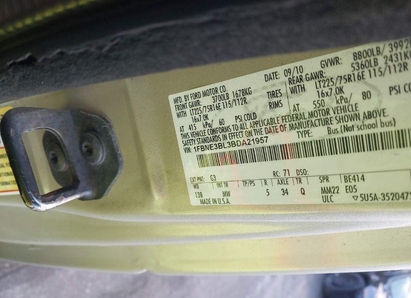 Photo 9 of 2011 Ford E-350 SUPER DUTY XLT (VIN 1FBNE3BL3BDA21957)