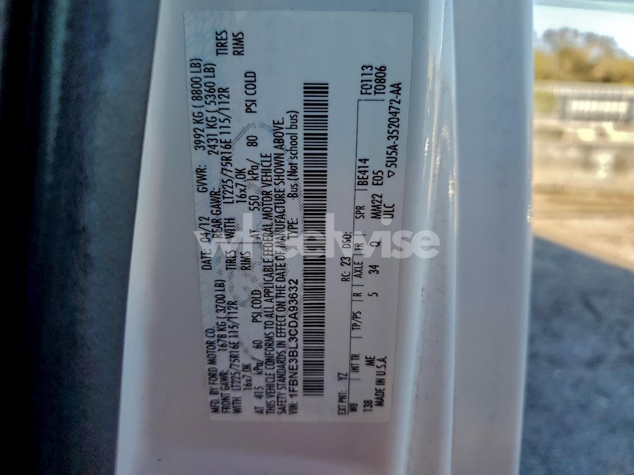 Photo 13 of 2012 FORD ECONOLINE E350 SUPER DUTY WAGON (VIN 1FBNE3BL3CDA93632)