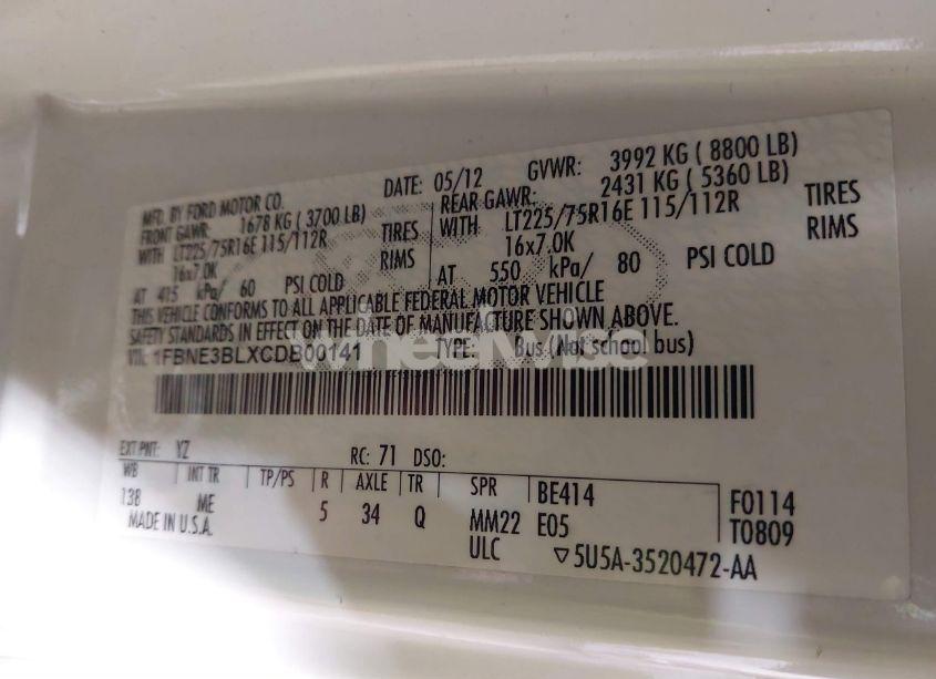 Photo 9 of 2012 Ford E-350 SUPER DUTY XLT (VIN 1FBNE3BLXCDB00141)