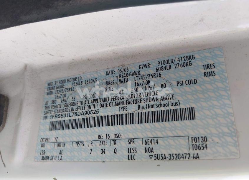 Photo 9 of 2006 Ford E-350 SUPER DUTY XL/XLT (VIN 1FBSS31L76DA90525)