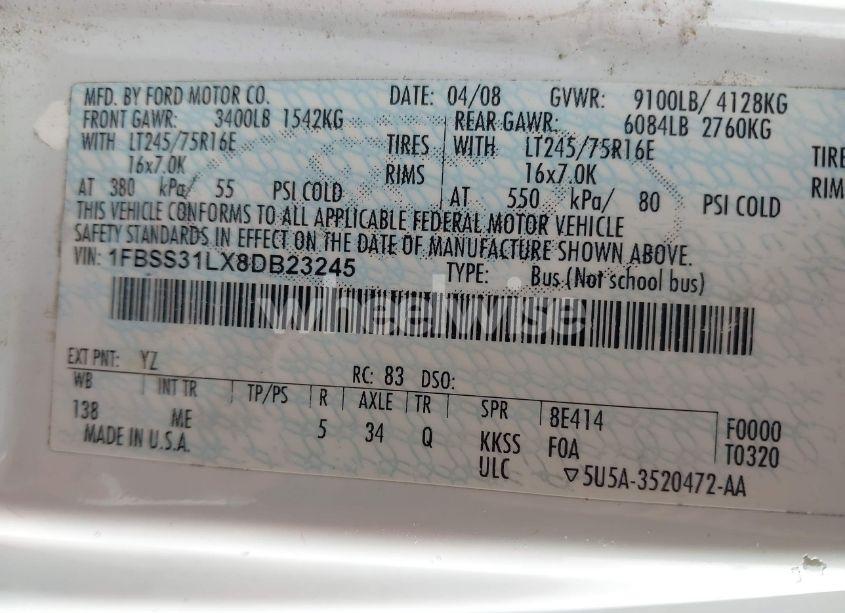 Photo 9 of 2008 Ford E-350 SUPER DUTY (VIN 1FBSS31LX8DB23245)