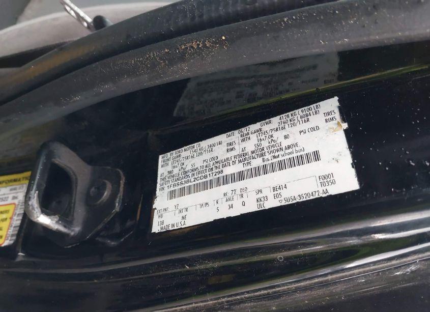 Photo 9 of 2012 Ford E-350 SUPER DUTY XLT (VIN 1FBSS3BL2CDB17298)