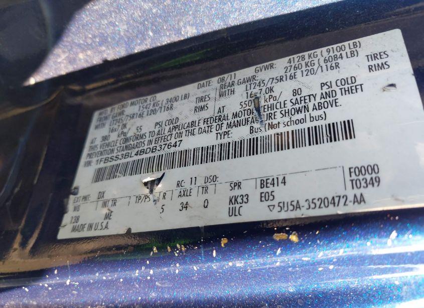 Photo 9 of 2011 Ford E-350 SUPER DUTY XLT (VIN 1FBSS3BL4BDB37647)