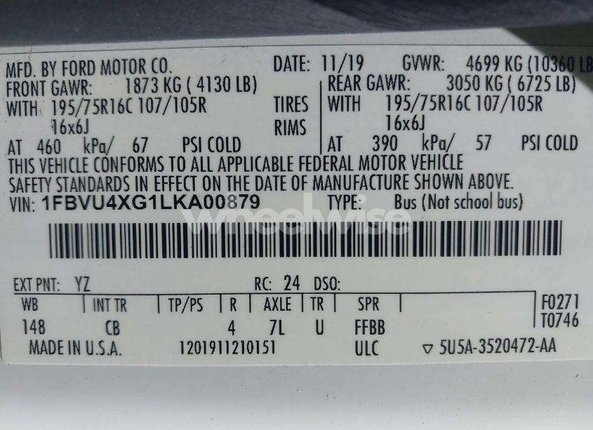 Photo 9 of 2020 Ford Transit-350 PASSENGER VAN XLT (VIN 1FBVU4XG1LKA00879)