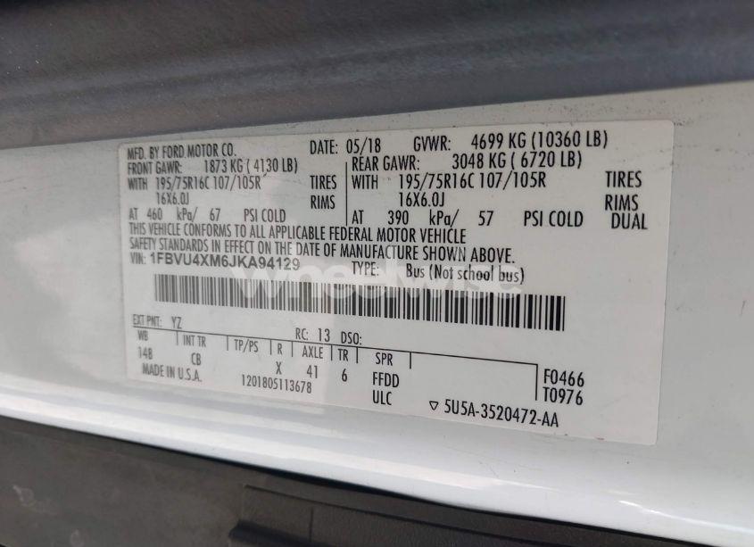 Photo 8 of 2018 Ford Transit-350 XLT (VIN 1FBVU4XM6JKA94129)