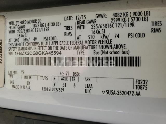 Photo 13 of 2016 FORD TRANSIT T-350 N/A (VIN 1FBZX2CG0GKA45594)