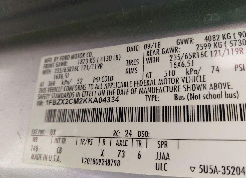 Photo 9 of 2019 Ford Transit-350 XL (VIN 1FBZX2CM2KKA04334)