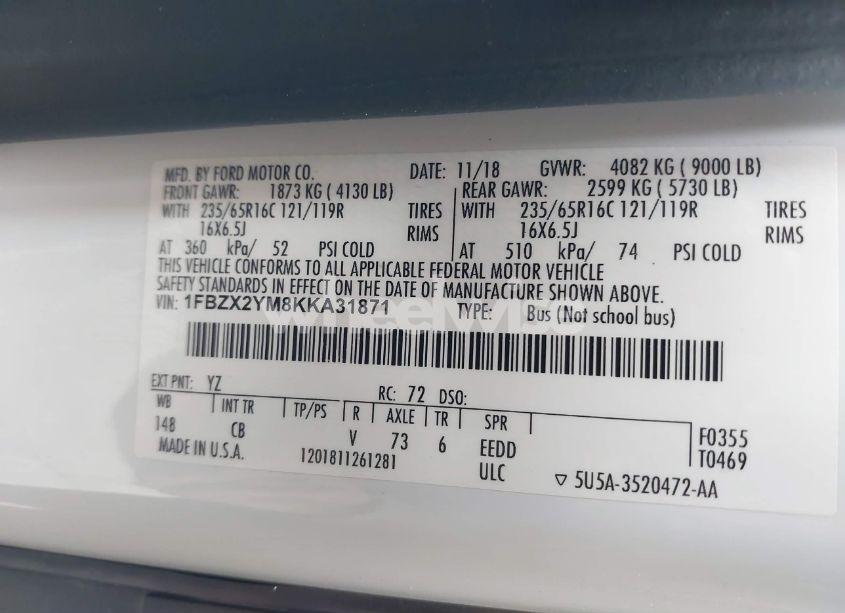 Photo 9 of 2019 Ford Transit-350 XLT (VIN 1FBZX2YM8KKA31871)