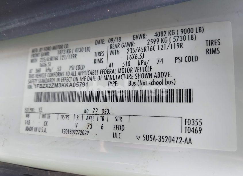 Photo 9 of 2019 Ford Transit-350 XLT (VIN 1FBZX2ZM3KKA05791)