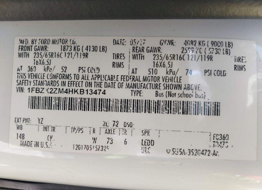 Photo 9 of 2017 Ford Transit-350 XLT (VIN 1FBZX2ZM4HKB13474)