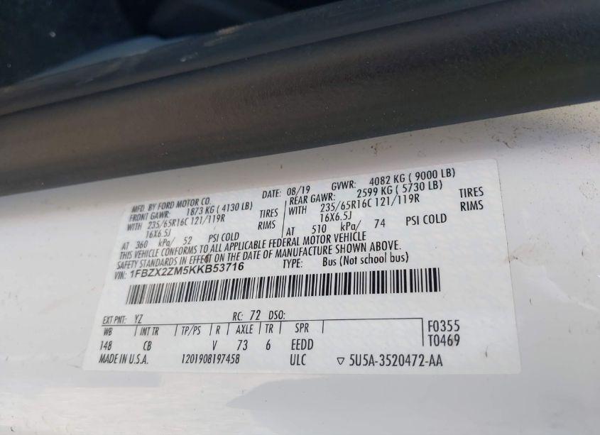 Photo 9 of 2019 Ford Transit-350 XLT (VIN 1FBZX2ZM5KKB53716)