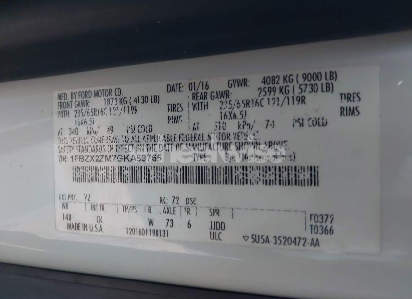 Photo 9 of 2016 Ford Transit-350 XLT (VIN 1FBZX2ZM7GKA63765)