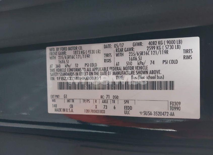 Photo 9 of 2017 Ford Transit XLT (VIN 1FBZX2ZM8HKB08231)