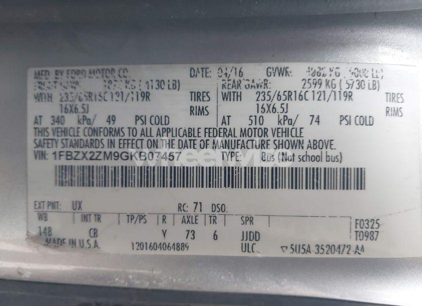 Photo 9 of 2016 Ford Transit-350 XLT (VIN 1FBZX2ZM9GKB07457)