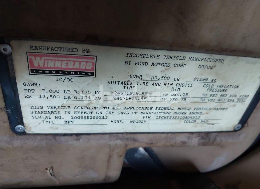 Photo 9 of 2001 Ford F550 SUPER DUTY STRIPPED CHASS (VIN 1FCNF53S310A04513)