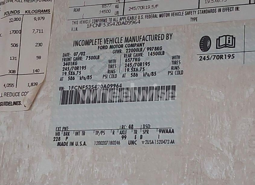 Photo 9 of 2002 Ford F550 SUPER DUTY STRIPPED CHASS (VIN 1FCNF53S420A09964)