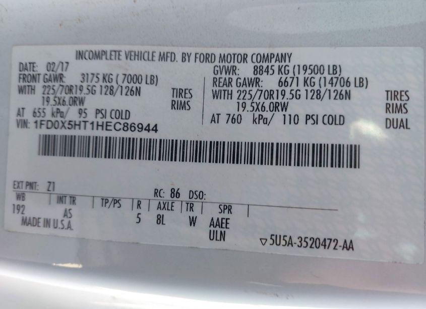 Photo 8 of 2017 Ford F-550 CHASSIS XL (VIN 1FD0X5HT1HEC86944)