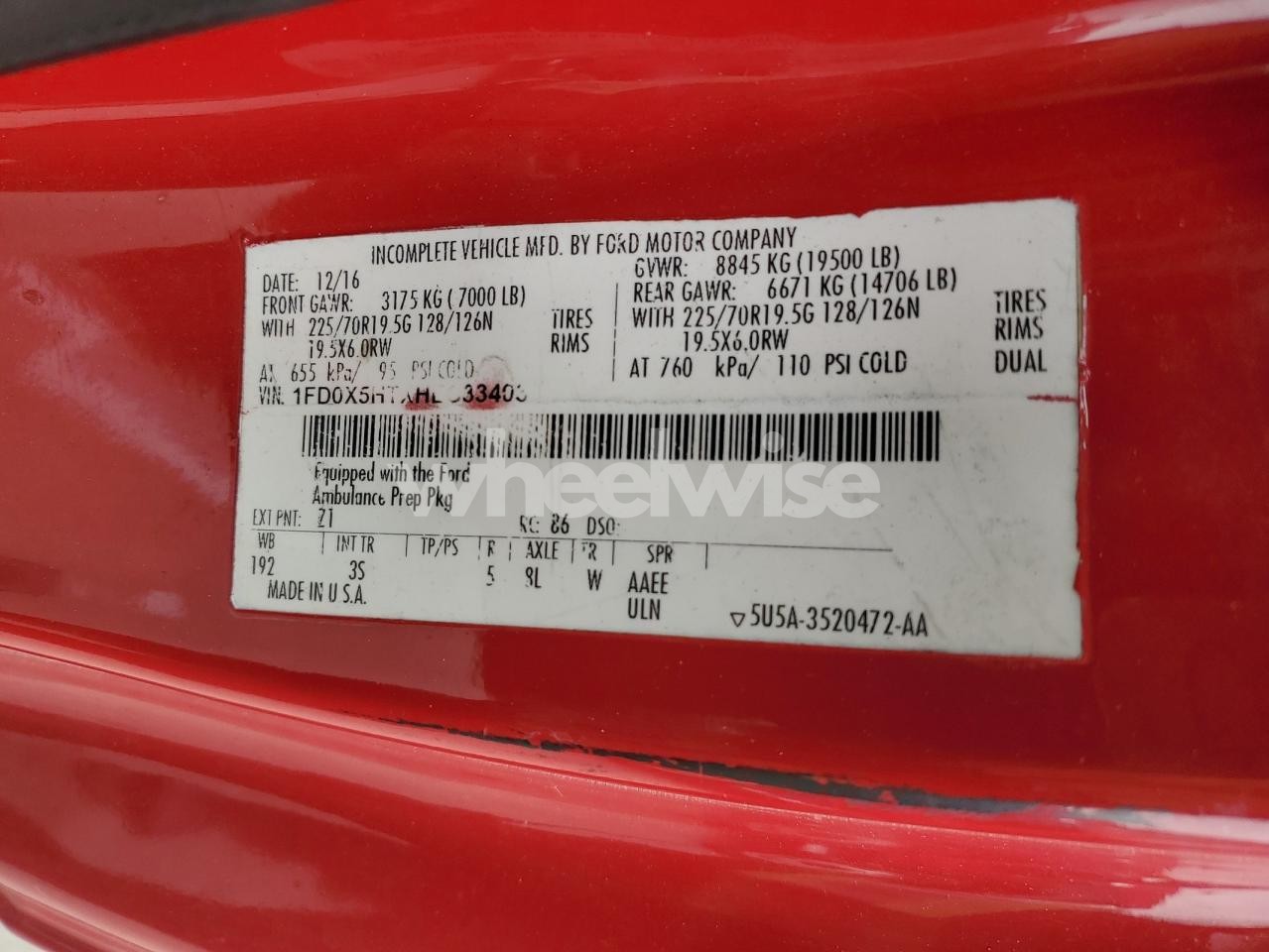 Photo 10 of 2017 FORD F550 SUPER DUTY (VIN 1FD0X5HT4HEC33400)