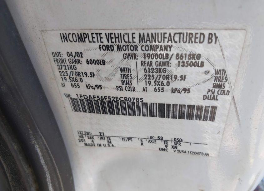 Photo 8 of 2002 Ford F-550 CHASSIS XL/XLT (VIN 1FDAF56F52EC80785)