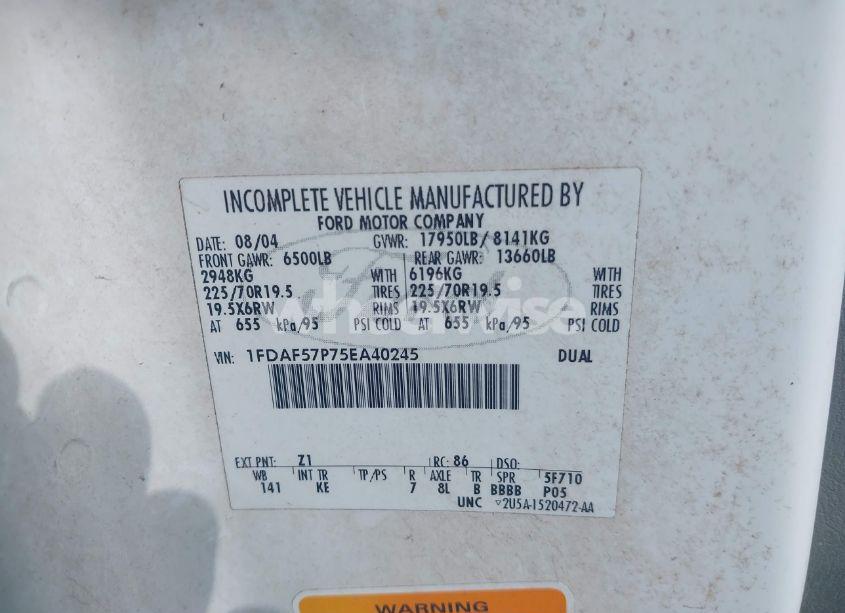 Photo 8 of 2005 Ford F-550 XL/XLT (VIN 1FDAF57P75EA40245)