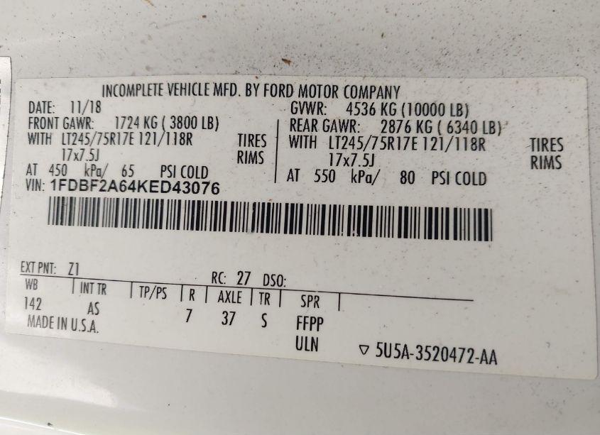 Photo 8 of 2019 Ford F-250 XL (VIN 1FDBF2A64KED43076)