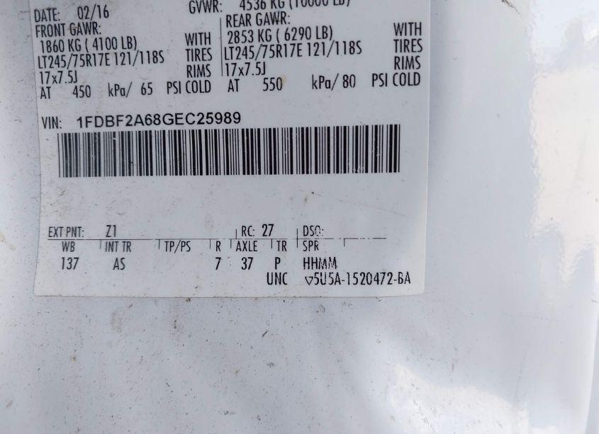 Photo 9 of 2016 Ford F-250 XL (VIN 1FDBF2A68GEC25989)