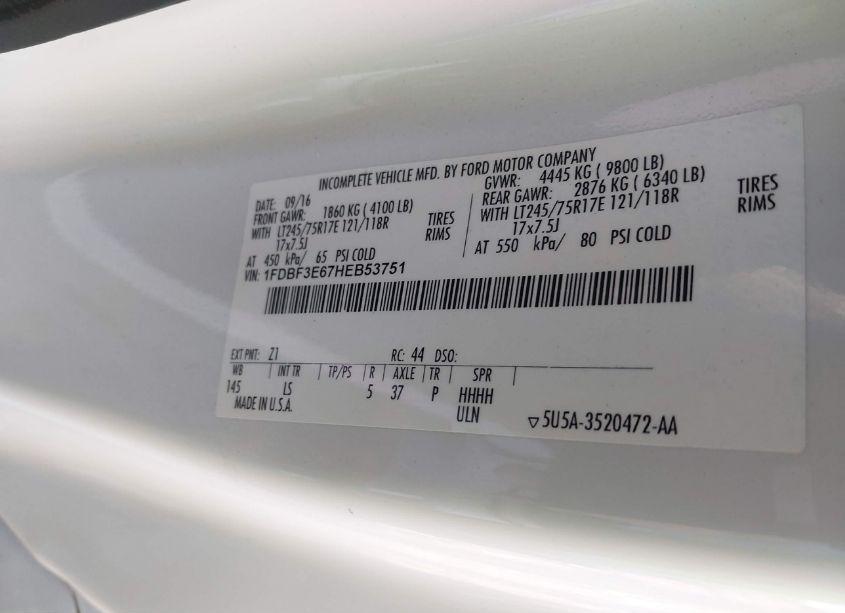 Photo 9 of 2017 Ford F-350 CHASSIS XL (VIN 1FDBF3E67HEB53751)