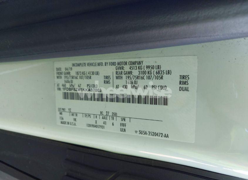 Photo 8 of 2019 Ford Transit-350 CAB (VIN 1FDBF8ZM1KKA87003)