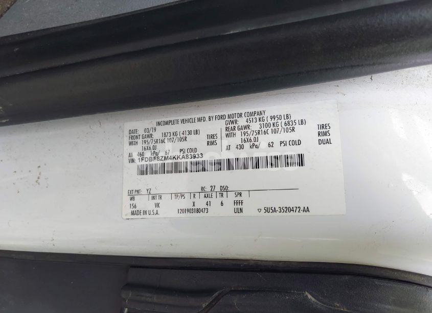 Photo 9 of 2019 Ford Transit-350 CAB (VIN 1FDBF8ZM4KKA83933)