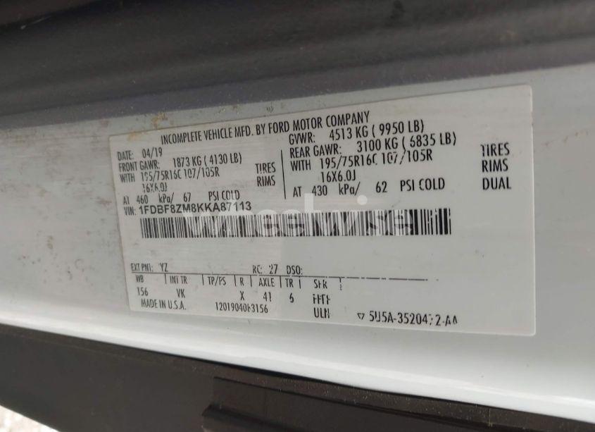 Photo 9 of 2019 Ford Transit-350 CAB (VIN 1FDBF8ZM8KKA87113)