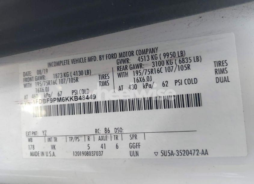 Photo 8 of 2019 Ford Transit-350 CUTAWAY (VIN 1FDBF9PM6KKB48449)