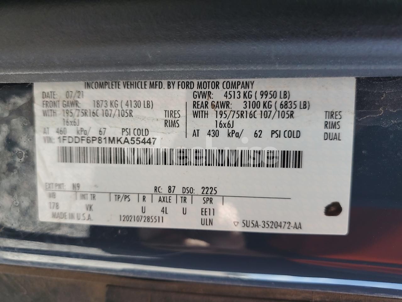 Photo 12 of 2021 FORD TRANSIT T-350 HD (VIN 1FDDF6P81MKA55447)