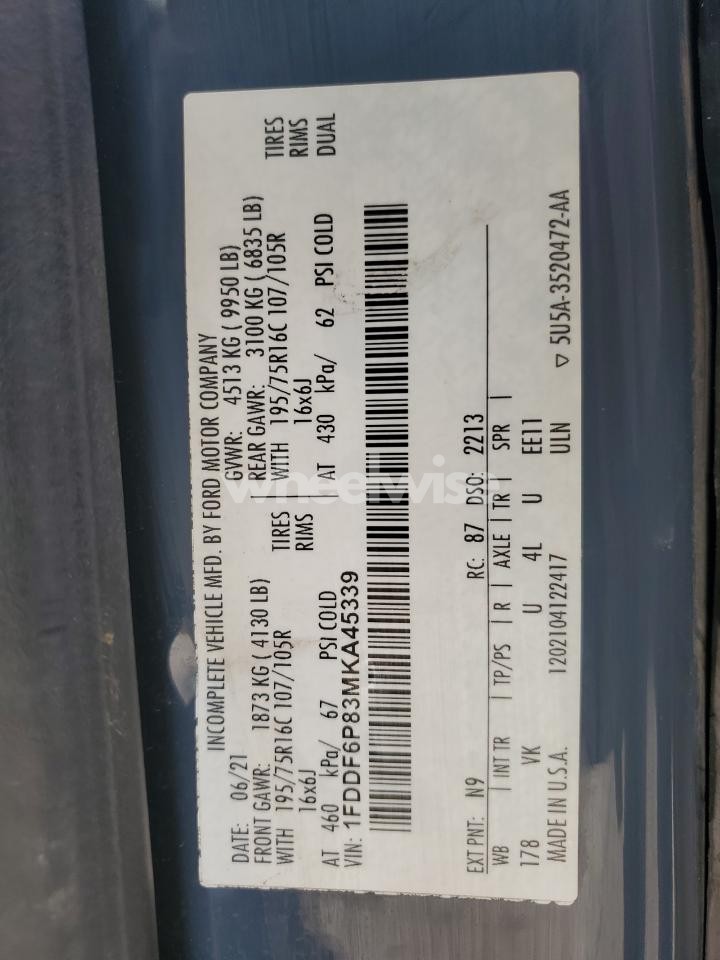 Photo 13 of 2021 FORD TRANSIT T-350 HD (VIN 1FDDF6P83MKA45339)