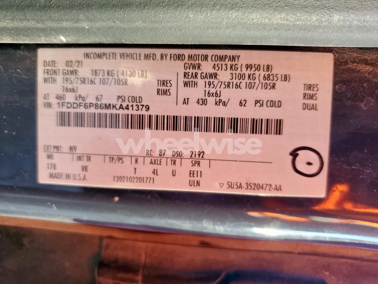 Photo 13 of 2021 FORD TRANSIT T-350 HD (VIN 1FDDF6P86MKA41379)