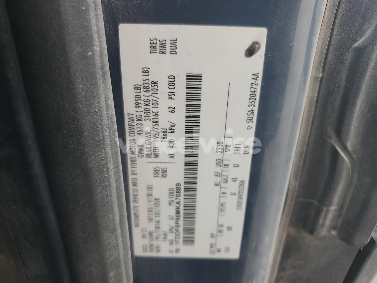 Photo 12 of 2021 FORD TRANSIT T-350 HD (VIN 1FDDF6P86MKA76889)