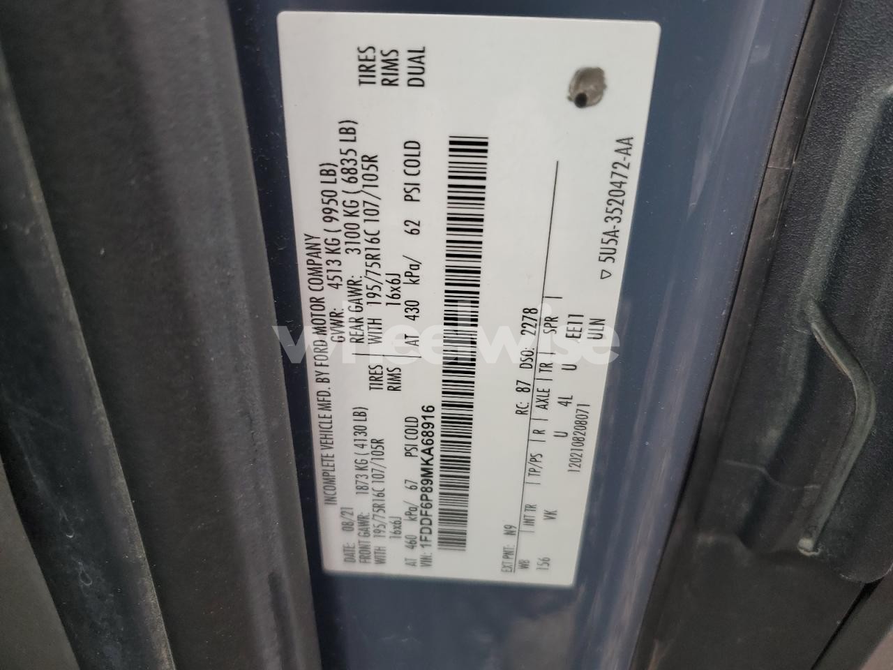 Photo 11 of 2021 FORD TRANSIT T-350 HD (VIN 1FDDF6P89MKA68916)