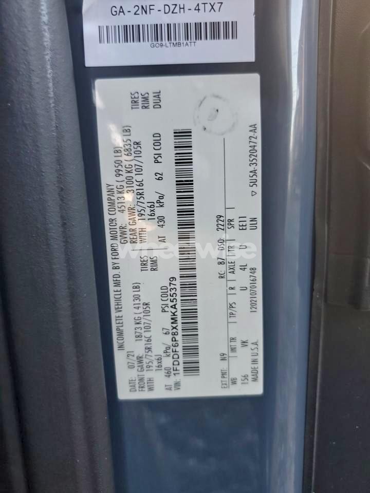 Photo 10 of 2021 FORD TRANSIT DELIVERY TRUCK (VIN 1FDDF6P8XMKA55379)