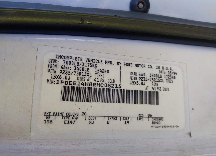 Photo 9 of 1994 Ford Econoline E150 VAN (VIN 1FDEE14H8RHC08215)