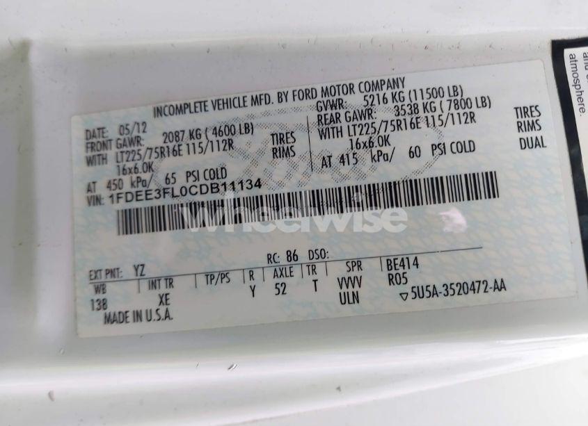 Photo 8 of 2012 Ford E-350 CUTAWAY (VIN 1FDEE3FL0CDB11134)