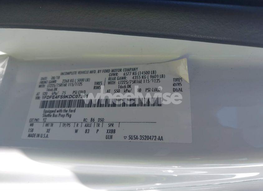 Photo 8 of 2019 Ford E-450 CUTAWAY (VIN 1FDFE4FS9KDC07361)