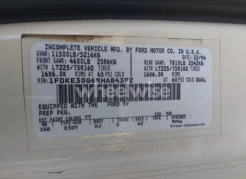 Photo 9 of 1994 Ford Econoline E350 CUTAWAY VAN (VIN 1FDKE30G6RHA84392)