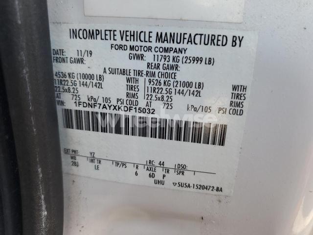 2019 FORD F750 SUPER DUTY (VIN 1FDNF7AYXKDF15032) main photo