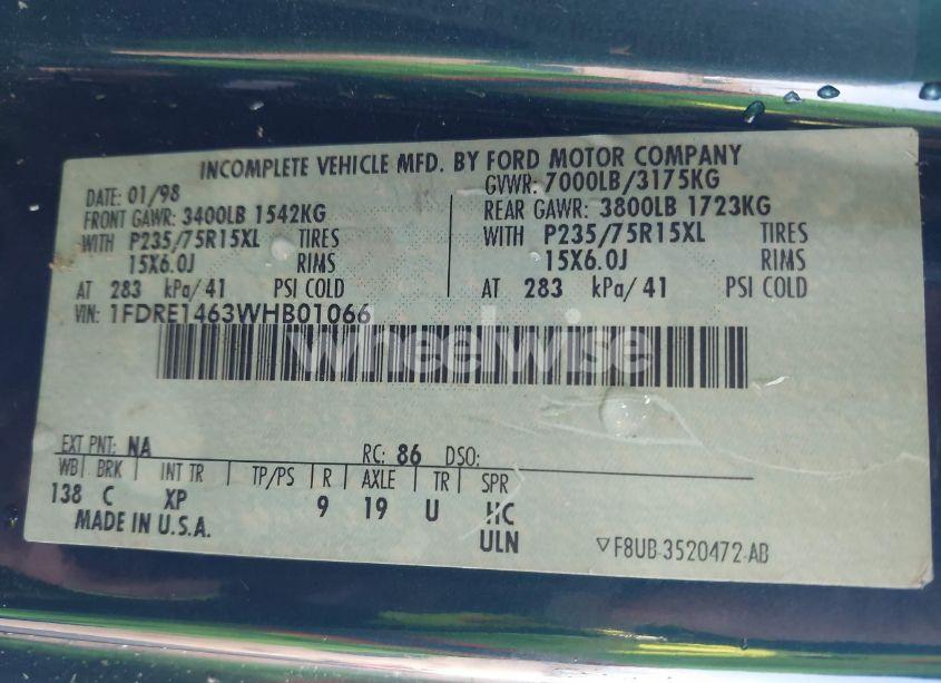 Photo 9 of 1998 Ford E-150 RECREATIONAL (VIN 1FDRE1463WHB01066)