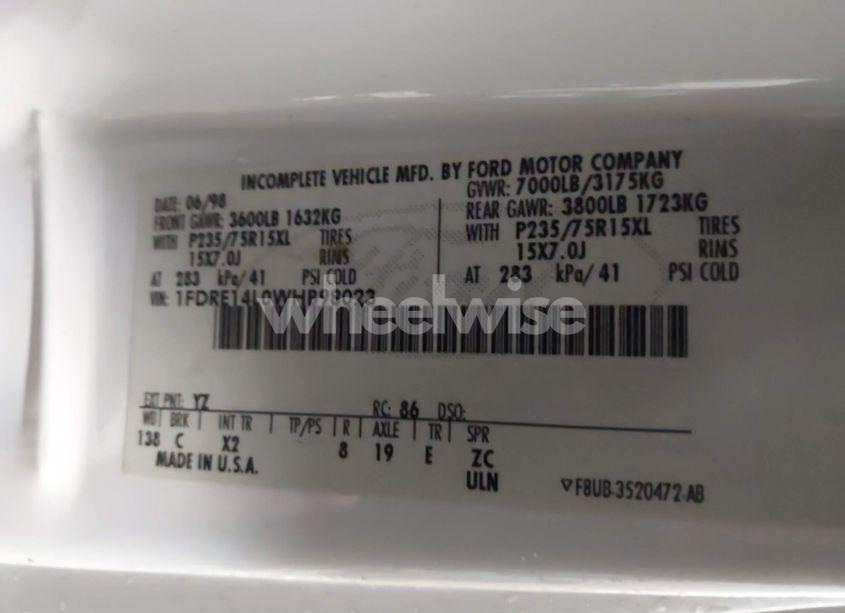 Photo 9 of 1998 Ford E-150 RECREATIONAL (VIN 1FDRE14L0WHB98023)