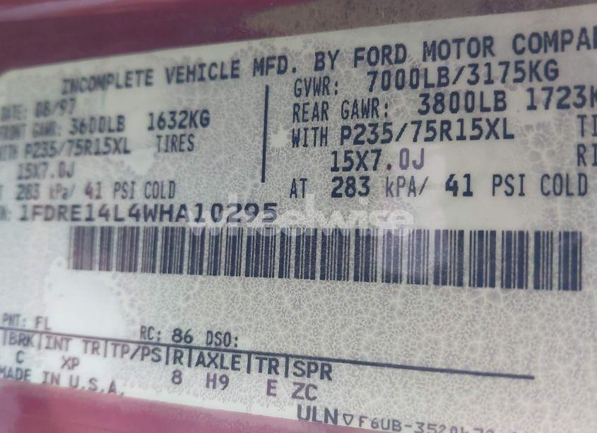 Photo 9 of 1998 Ford E-150 RECREATIONAL (VIN 1FDRE14L4WHA10295)