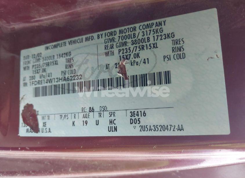 Photo 9 of 2003 Ford E-150 RECREATIONAL (VIN 1FDRE14W13HA62232)