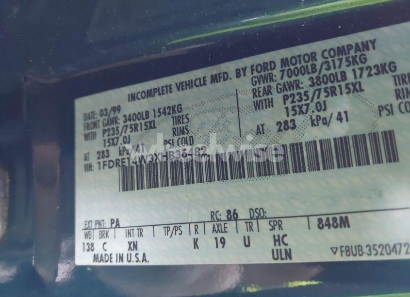 Photo 9 of 1999 Ford E-150 COMMERCIAL/RECREATIONAL (VIN 1FDRE14W3XHB36482)