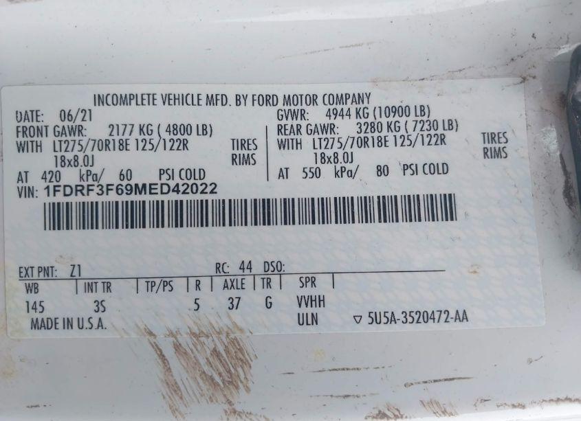 Photo 8 of 2021 Ford F-350 CHASSIS XLT (VIN 1FDRF3F69MED42022)