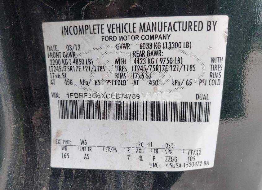 Photo 8 of 2012 Ford F-350 CHASSIS XL (VIN 1FDRF3G6XCEB74789)