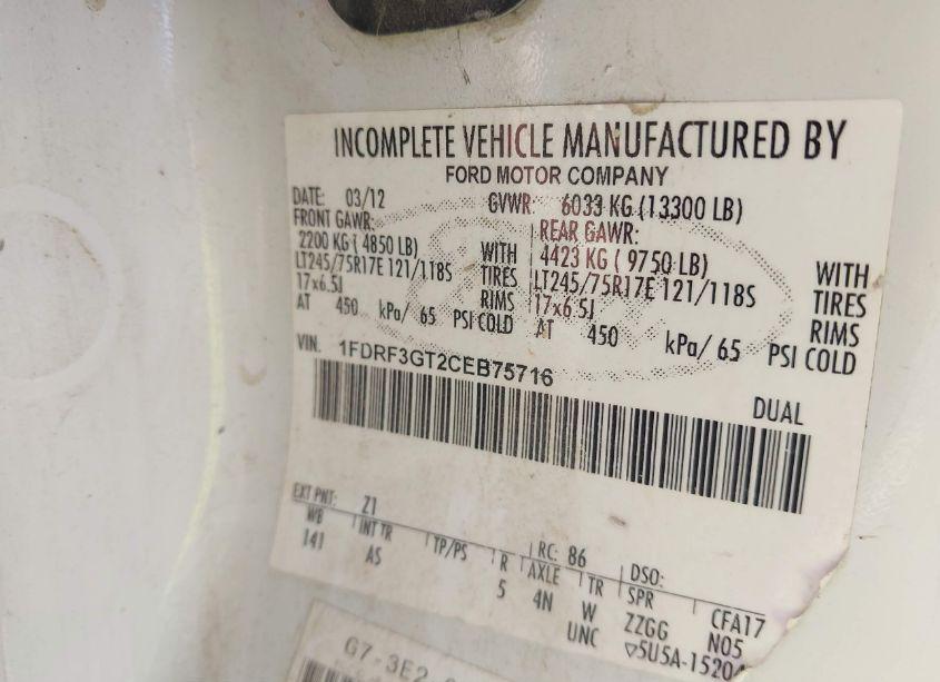 Photo 8 of 2012 Ford F-350 CHASSIS XL (VIN 1FDRF3GT2CEB75716)